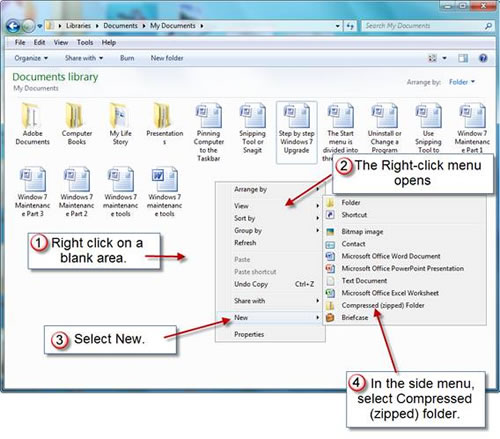 Creating a compressed folder in Windows 7...2 Creating a compressed folder in Windows 7, compressed folder, Windows 7