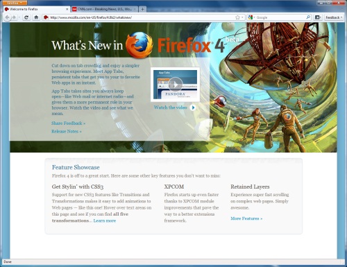 Firefox 4 Beta 1 Firefox 4 Beta, Windows 7 Support, Google