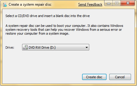 Windows 7 Create a System Restore Disc, Create a Syste, Restore Disc