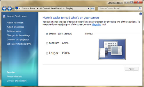 Windows 7 Control Panel - Display