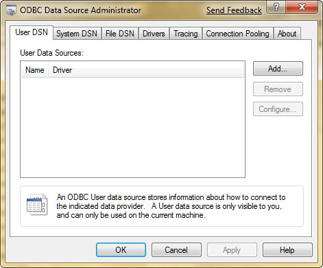 Windows 7 ODBC Data Source Administrator, ODBC Data Soure Administrator Windows 7