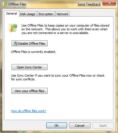Windows 7 Offline Files, Offline files Windows 7