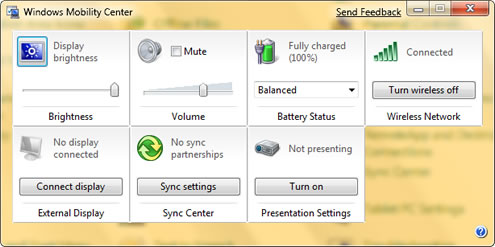 Windows 7 Mobility Center, Mobility Center, Mobility Center Windows 7
