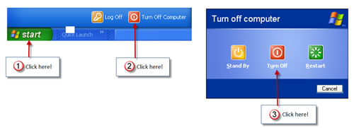 Shutdown procedures in Windows XP, Vista and 7, shutdown, Windows 7, Windows Vista, Windows xp