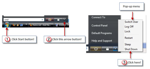 Shutdown procedures in Windows XP, Vista and 7, shutdown, Windows 7, Windows Vista, Windows xp