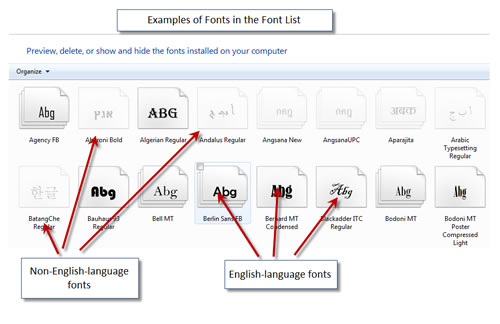 accessing fonts, fonts, Windows 7